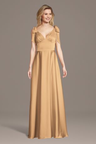 Picture of Matte Satin Bow Shoulder A-Line Dress