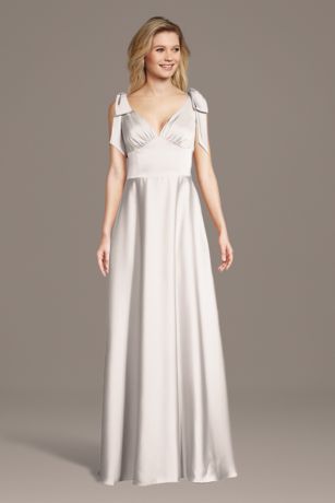 Picture of Matte Satin Bow Shoulder A-Line Dress