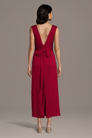 Picture of Matte Satin Boat Neck Ankle Length Sheath Dress