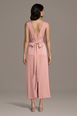 Picture of Matte Satin Boat Neck Ankle Length Sheath Dress