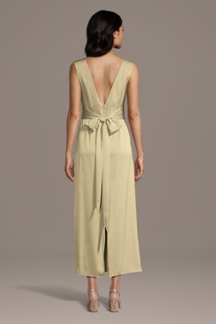 Picture of Matte Satin Boat Neck Ankle Length Sheath Dress