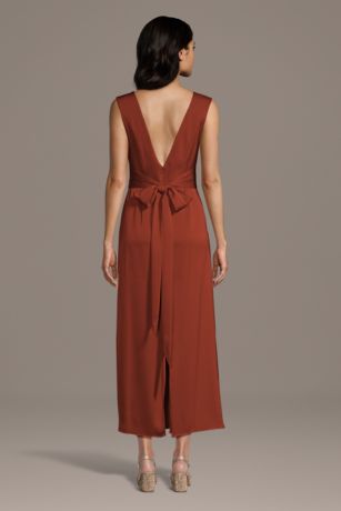 Picture of Matte Satin Boat Neck Ankle Length Sheath Dress