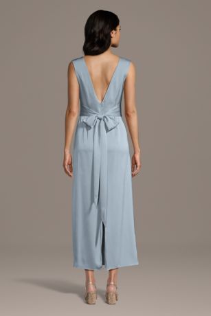 Picture of Matte Satin Boat Neck Ankle Length Sheath Dress