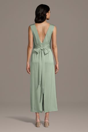 Picture of Matte Satin Boat Neck Ankle Length Sheath Dress