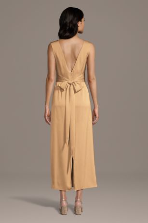 Picture of Matte Satin Boat Neck Ankle Length Sheath Dress