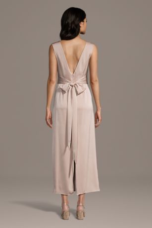 Picture of Matte Satin Boat Neck Ankle Length Sheath Dress