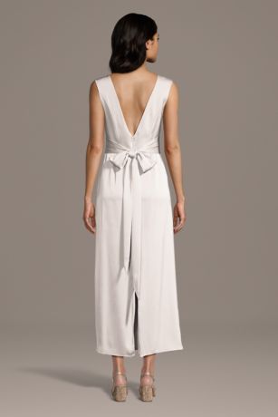 Picture of Matte Satin Boat Neck Ankle Length Sheath Dress