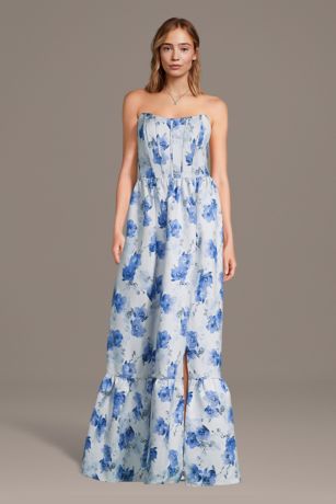 Picture of Strapless Floral Brocade Corset A-Line Dress