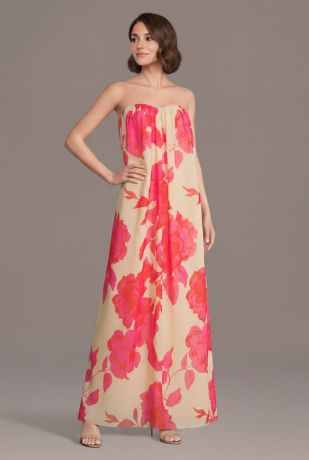 Picture of Strapless Floral Print Chiffon Tent Dress