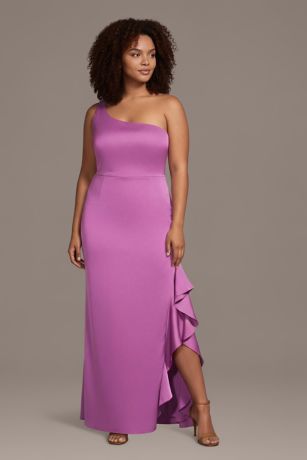 Picture of Matte Satin One-Shoulder Sheath with Ruffle