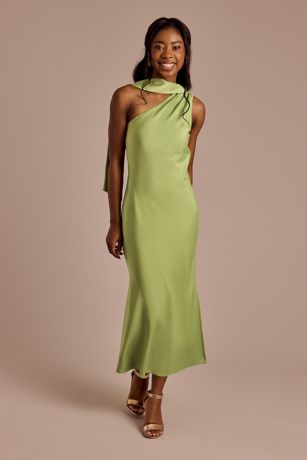 Picture of One-Shoulder Satin Scarf Sheath Dress