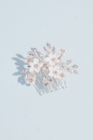 Picture of Handwired Floral Crystal Spray Comb with Pearls