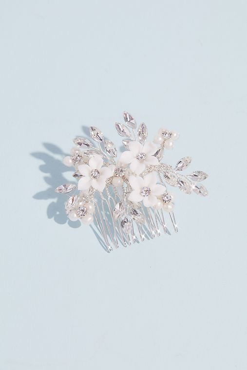 David's Bridal Handwired Floral Crystal Spray Comb with Pearls