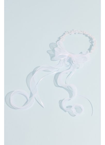 Pearl and Organza Flower Girl Hair Wreath - Wedding Accessories