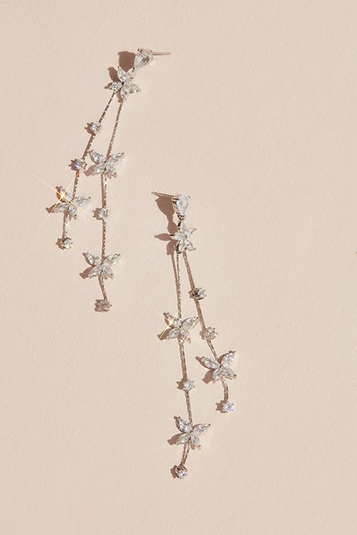 David's Bridal Cubic Zirconia Flower Garland Earrings