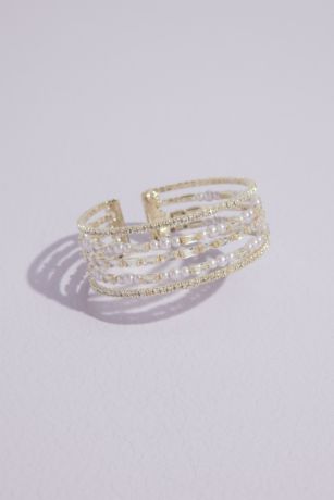 Picture of Pearl and Cubic Zirconia 5-Strand Cuff Bracelet
