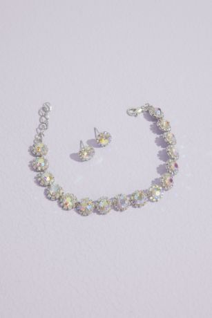 Picture of Iridescent Floral Crystal Bracelet and Earring Set