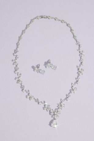 Oleg Cassini Floral Cubic Zirconia And Pearl Jewelry Set in Silver David's Bridal