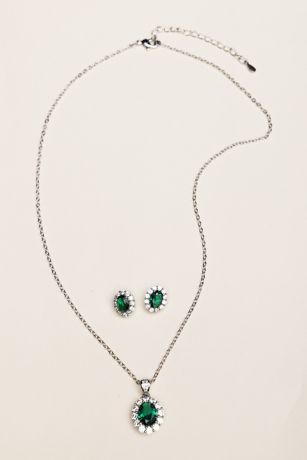 Picture of Emerald and Rhinestone Jewelry Set
