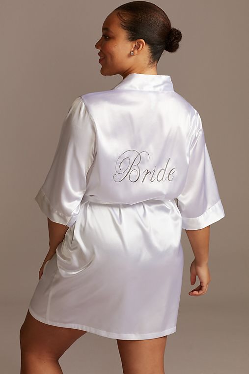 David's Bridal Embroidered Satin Bride Robe