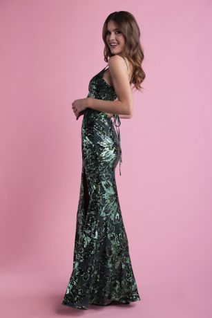 Picture of Patterned Sequin Sheath with Lace-Up Back