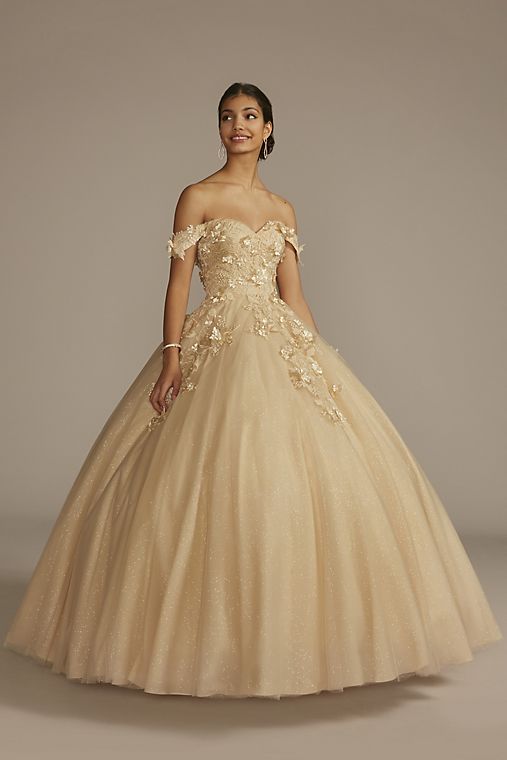 Fifteen Roses 3D Floral Quince Gown with Detachable Sleeves