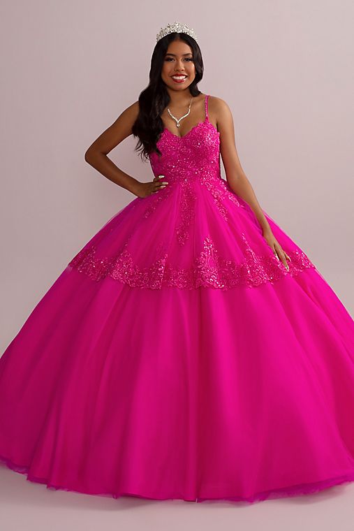Fifteen Roses Corded Lace Quince Ball Gown with Bolero