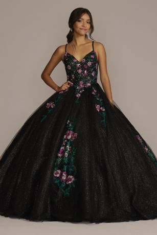 Picture of Multicolor Floral Quince Ball Gown with Capelet