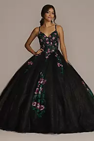 Fifteen Roses Multicolor Floral Quince Ball Gown with Capelet