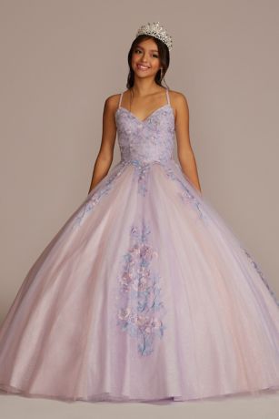 Picture of Multicolor Floral Quince Ball Gown with Capelet