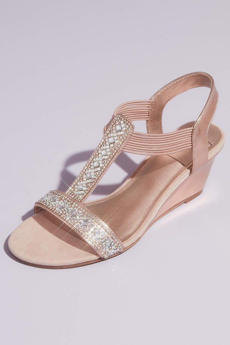 Blush Strappy Rhinestones Ankle Strap Wedges Womens Slingback Sandals Size 6.5
