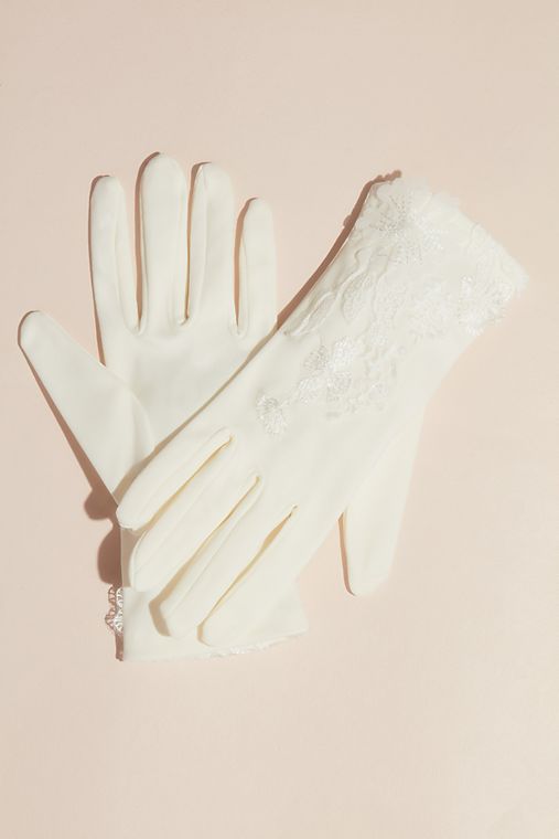 David's Bridal Lace Appliqued Wrist-Length Gloves
