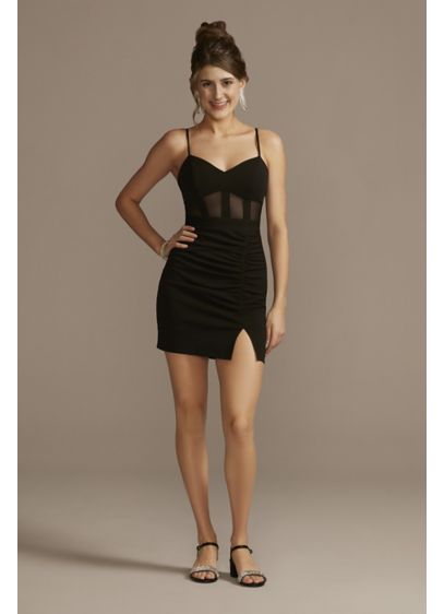 Illusion Corset Bodice Spaghetti Strap Mini Dress - This sleek and sexy mini dress is made