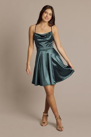 Picture of Scoop Neck Sculpting Satin A-Line Mini Dress