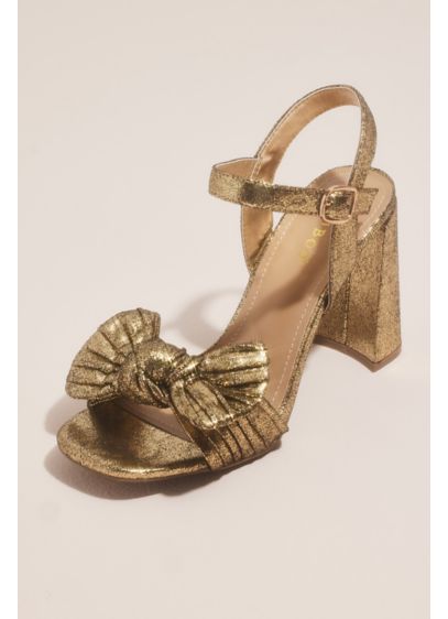 Crackled Metallic Bow-Front Block Heel Sandals - Every girl needs heels that level up the