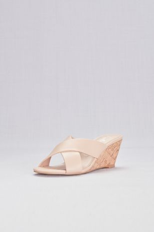 Cross-Strap Slip-On Cork Wedge Sandals 