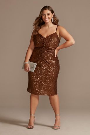 Knee-Length Plus Size Sequin Dress with ...