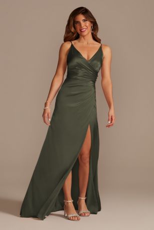 Picture of Galina Signature Charmeuse Draped Strappy Dress in Evergreen Size: 30 David's Bridal
