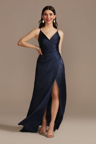 Galina Signature Charmeuse Draped Strappy Dress in Marine Size: 22 David's Bridal