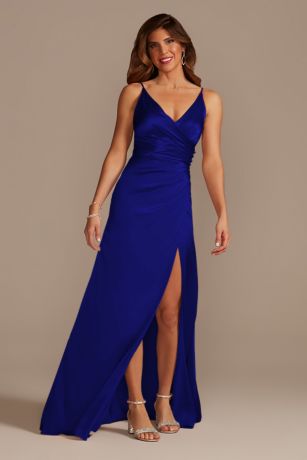 Picture of Galina Signature Charmeuse Draped Strappy Dress in Royal Blue Size: 14 David's Bridal