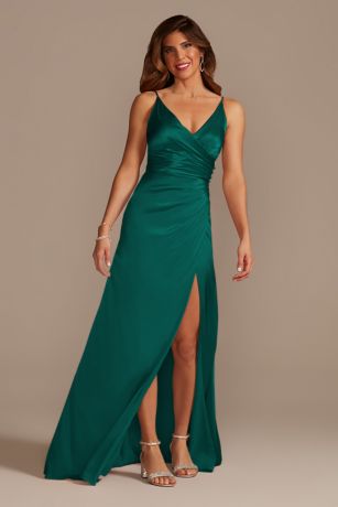 Picture of Galina Signature Charmeuse Draped Strappy Dress in True Teal Size: 4 David's Bridal