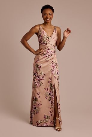 Picture of Draped Floral Charmeuse Strappy Bridesmaid Dress