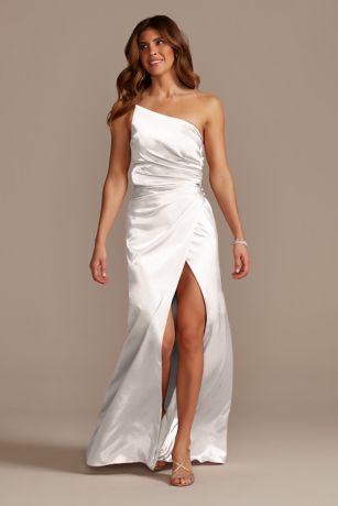 Picture of Galina Signature Charmeuse Draped One-Shoulder Dress in White Size: 6 David's Bridal