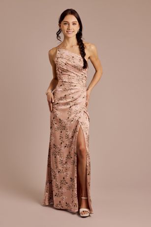 Picture of Floral Charmeuse Draped One-Shoulder Dress