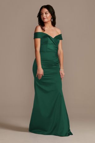 Picture of Galina Signature Satin Off-The-Shoulder Mermaid Dress in Juniper Size: 12 David's Bridal