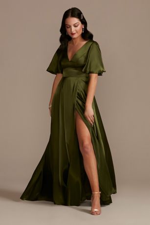 Picture of Charmeuse Flutter-Sleeve A-Line Dress