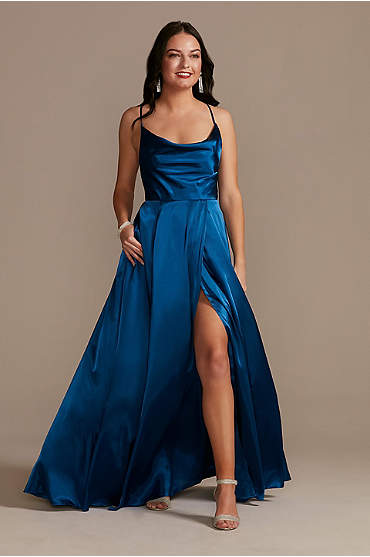 Charmeuse Cowl Bridesmaid Dress with Lace-Up Back