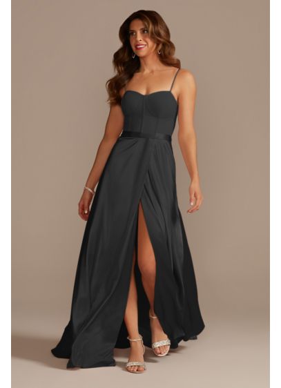 Crepe Corset Bridesmaid Dress with Charmeuse Skirt - The matte crepe corset bodice on this long