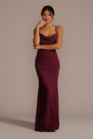 Galina Signature Stretch Crepe Cowl Neck Strappy Dress in Wine Size: 26 David's Bridal