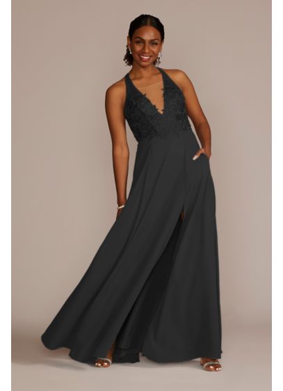 Halter Lace and Georgette Bridesmaid Dress - Ready to make a statement? This sexy bridesmaid